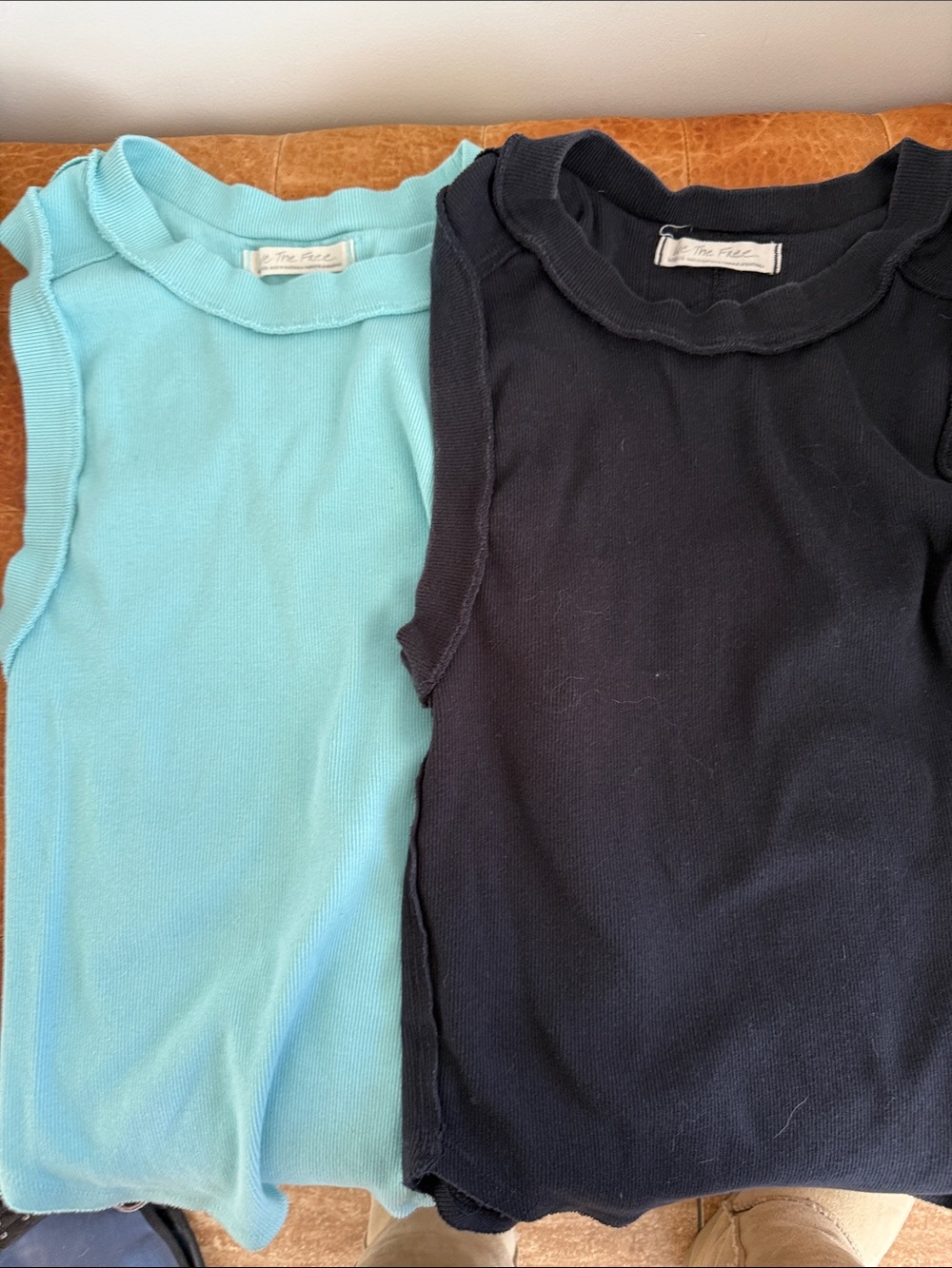 We The Free Sleeveless Ruffle-Neck Tank Duo - Aqua & Black